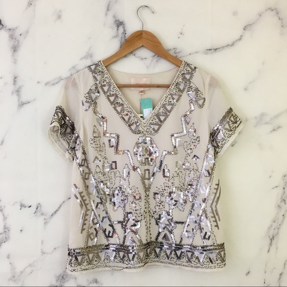 Skies Are Blue Tops - ✨2 for$21✨ Skies Are Blue Edita Embellished V-Neck